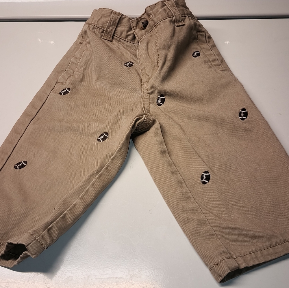Gymboree Baby Boy Casual Tan Trousers with Embroidered Football 🏈 Accents 6-12M